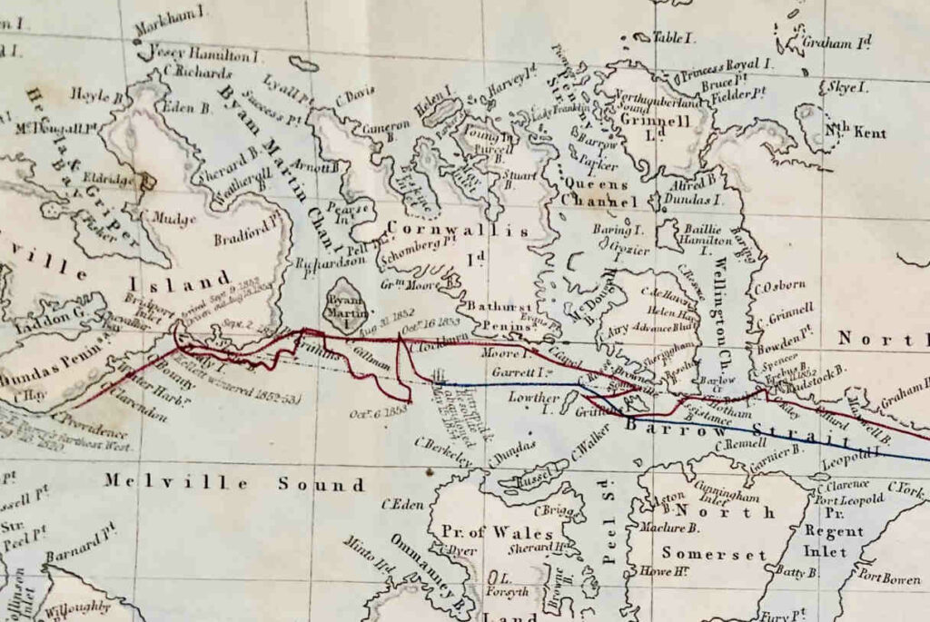 Detail of George McDougall's chart of HMS Resolute's travels in the Arctic.